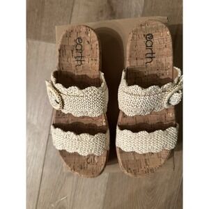 Earth Ivory Slide Sandals Wedge Buckle Accent Cork Insole Adjustable Strap 7.5M